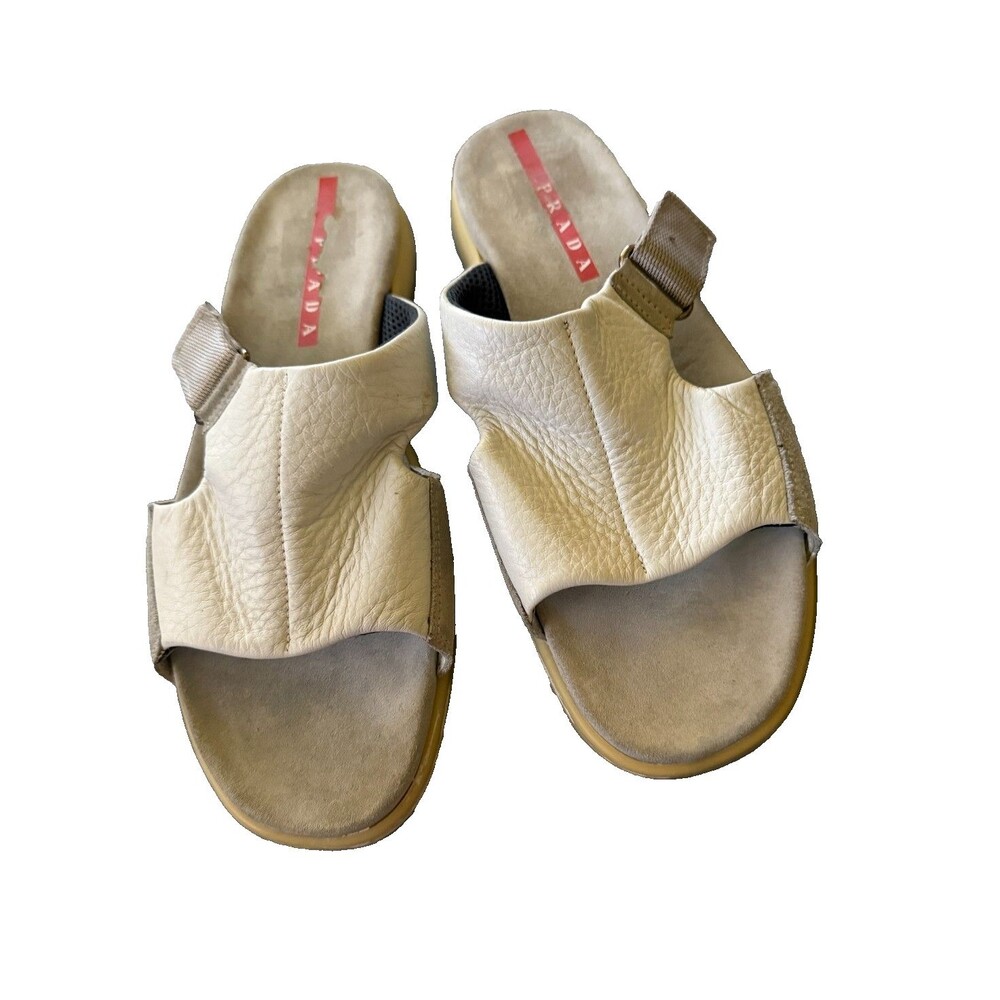 Prada White Leather Slip On Sandals Size 10